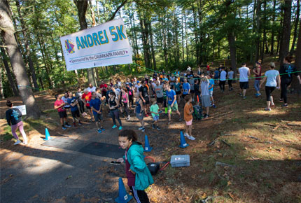 racers lining up at the starting line of the Andrej 5K race